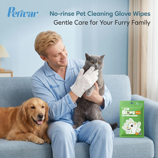 Professional Green 10 Count No-Rinse Pet Glove Wipes for Quick Body Cleaning and Coat Freshening for Dogs & Cats