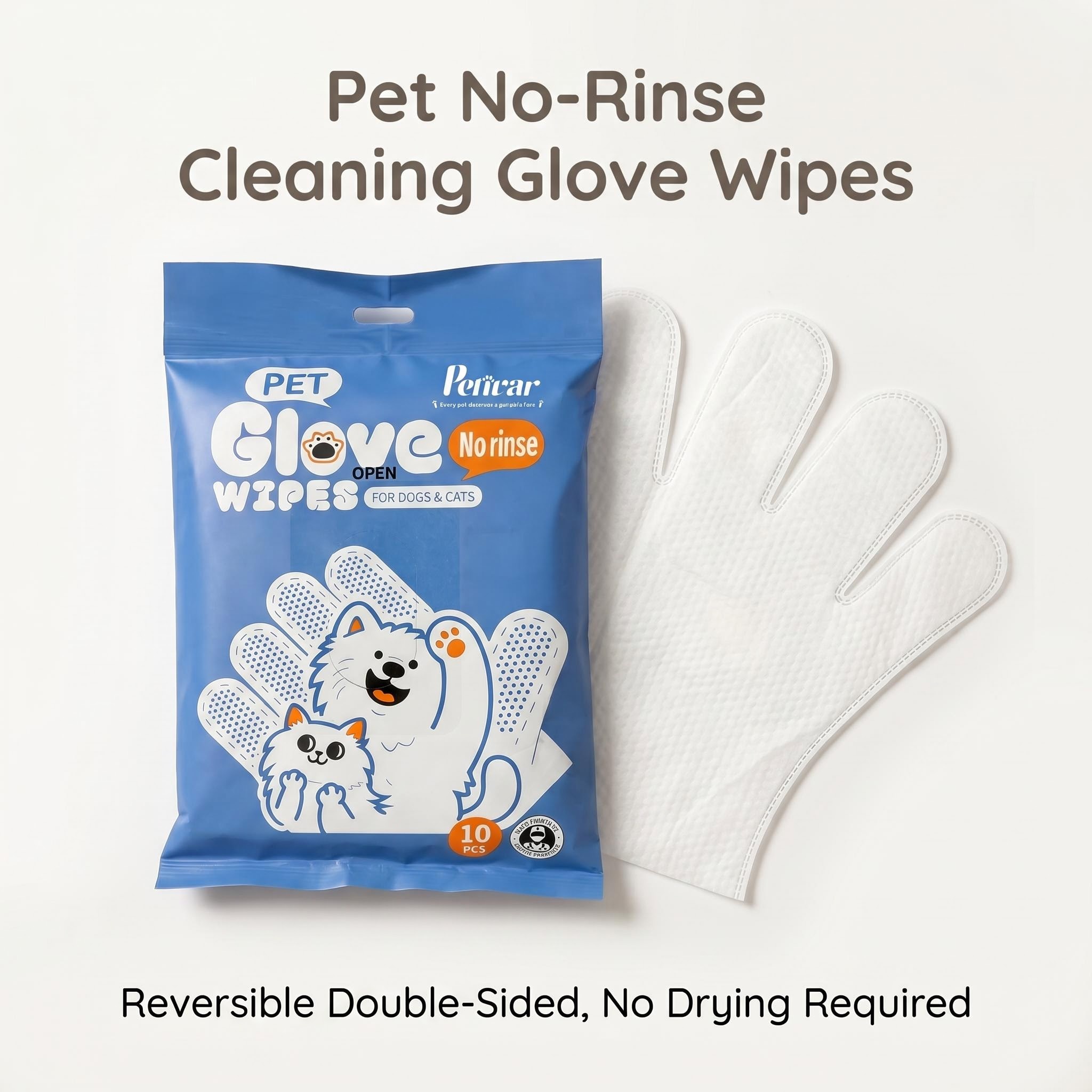 Professional 10 Count No-Rinse Pet Glove Wipes for Quick Body Cleaning and Coat Freshening for Dogs & Cats