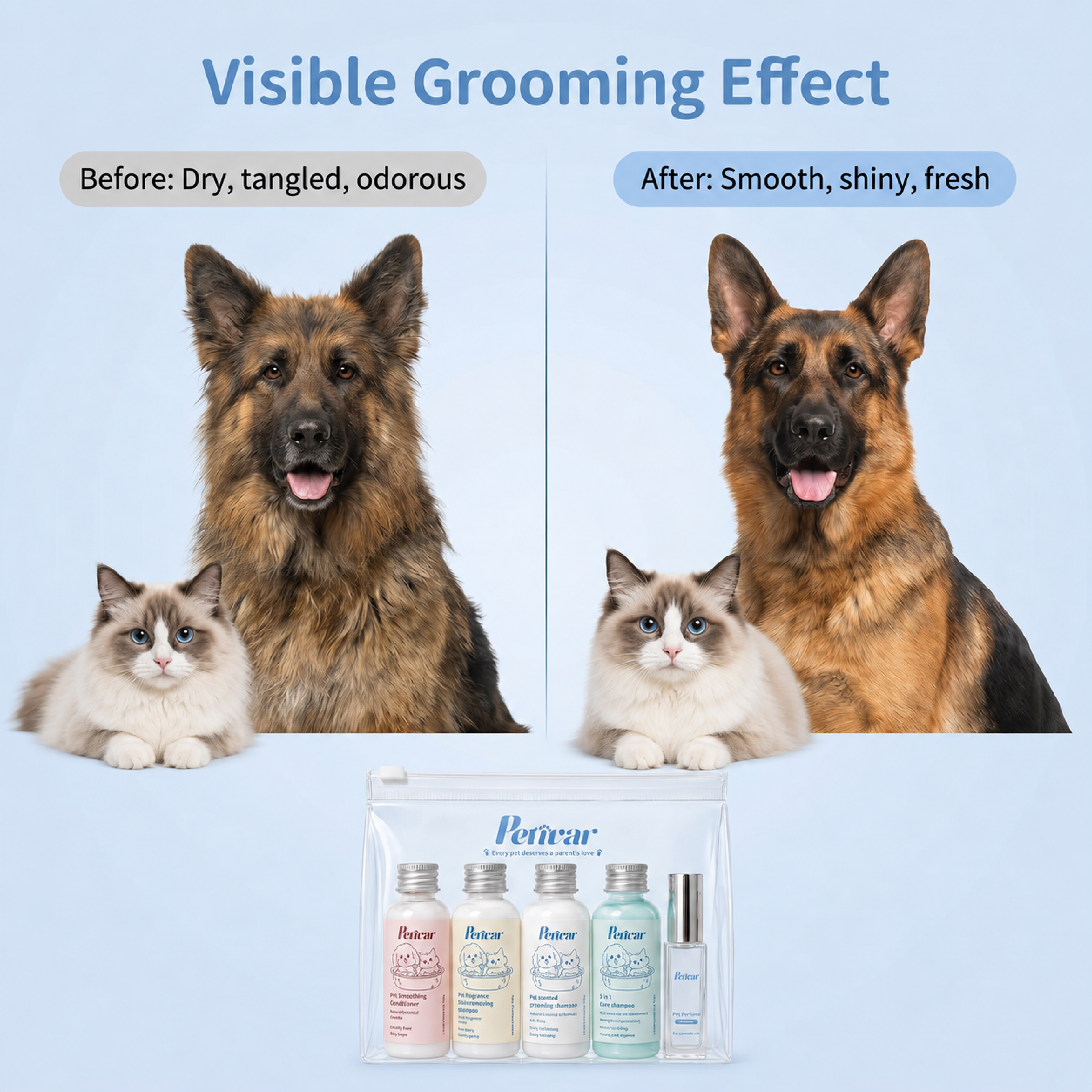 Premium Pet Grooming Travel Kit | Shampoo, Conditioner & Pet Perfume Set for Dogs and Cats
