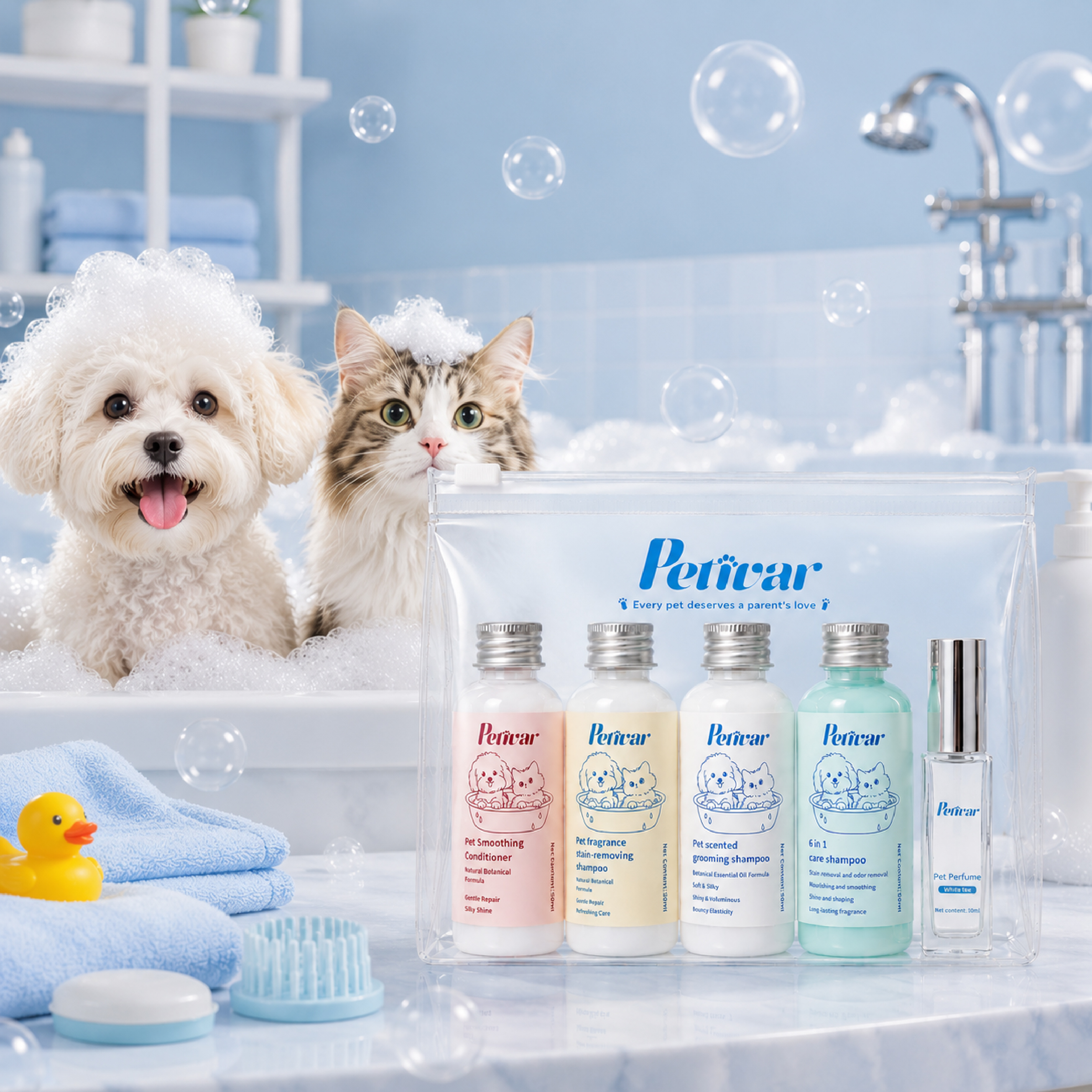 Premium Pet Grooming Travel Kit | Shampoo, Conditioner & Pet Perfume Set for Dogs and Cats