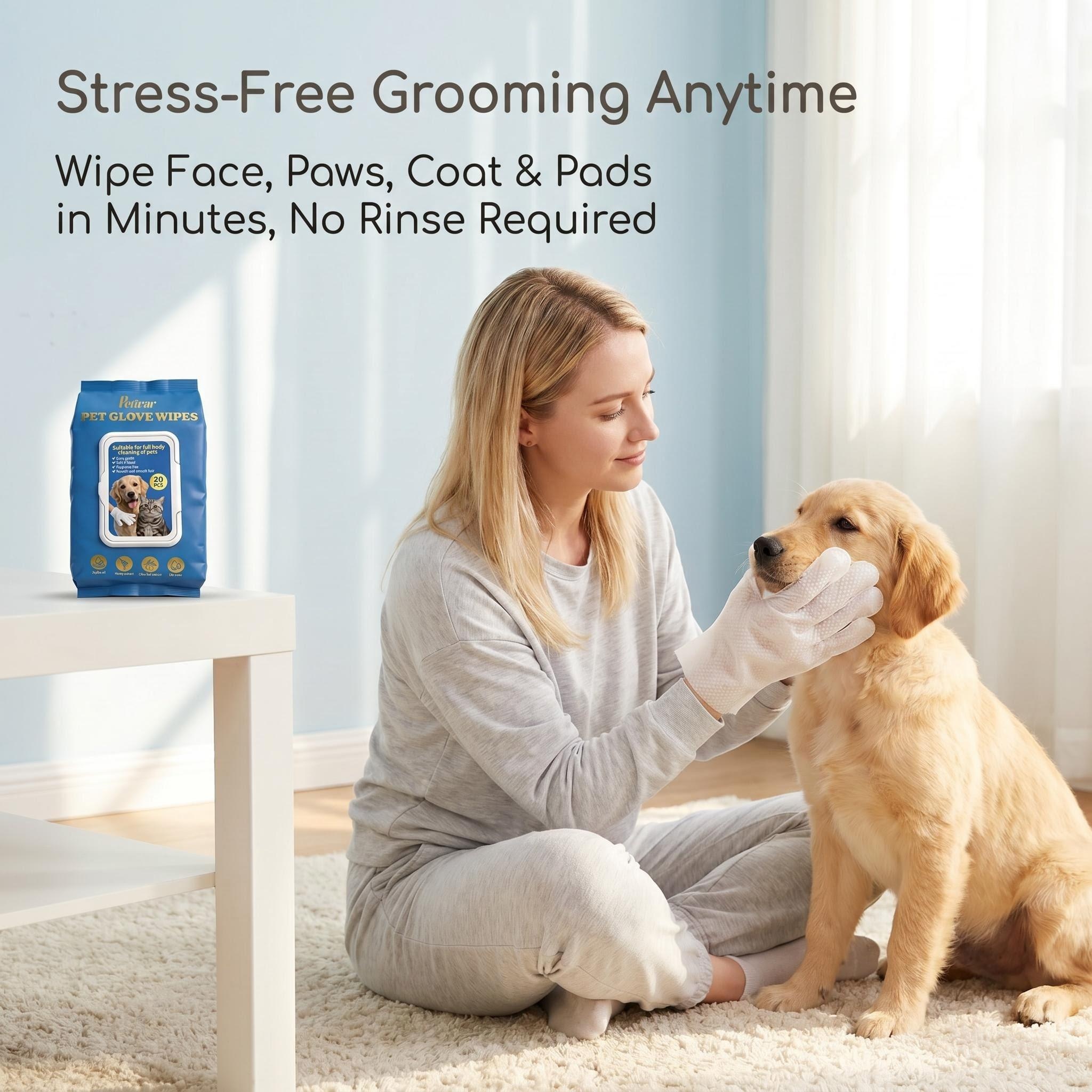 Professional No-Rinse Pet Cleaning Gloves for Eliminating Tough Odors and Extending Freshness, 20PCS