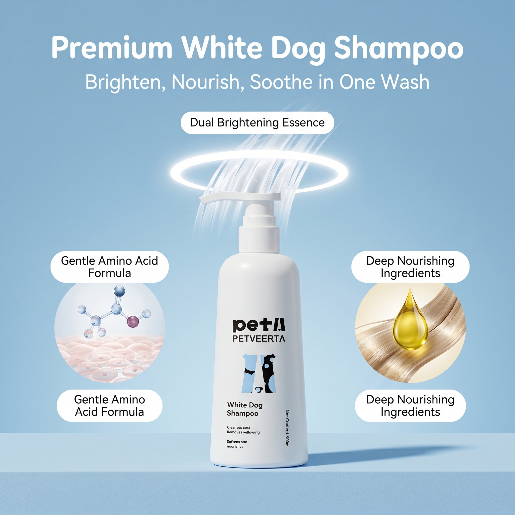 Pet Product, White Dog Shampoo, Stain Remover Shampoo, Fur Brightening Shampoo, Dog Coat Whitening, Pet Stain Cleaning Shampoo