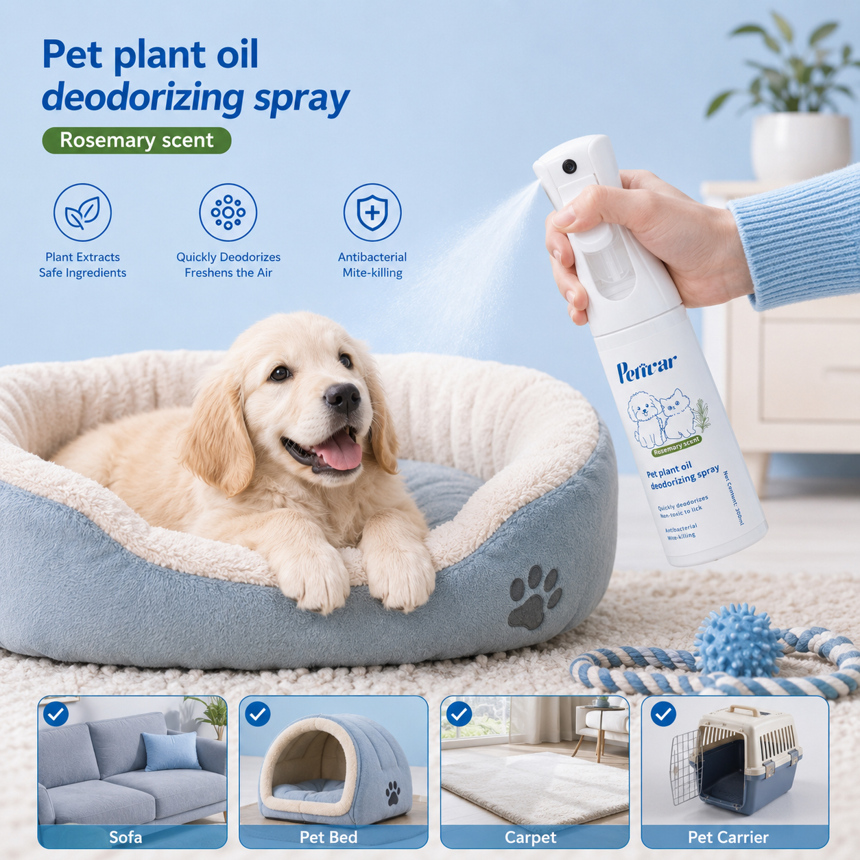 Professional Natural Rosemary Pet Spray for Removing Daily Odors and Refreshing Coats