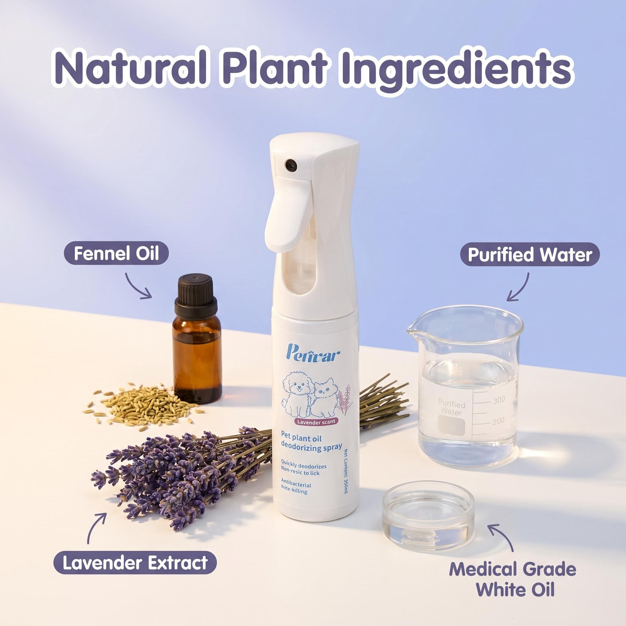 Professional Pet Lavender Plant Oil Deodorizing Spray For Odor Elimination & Bacteria Inhibition