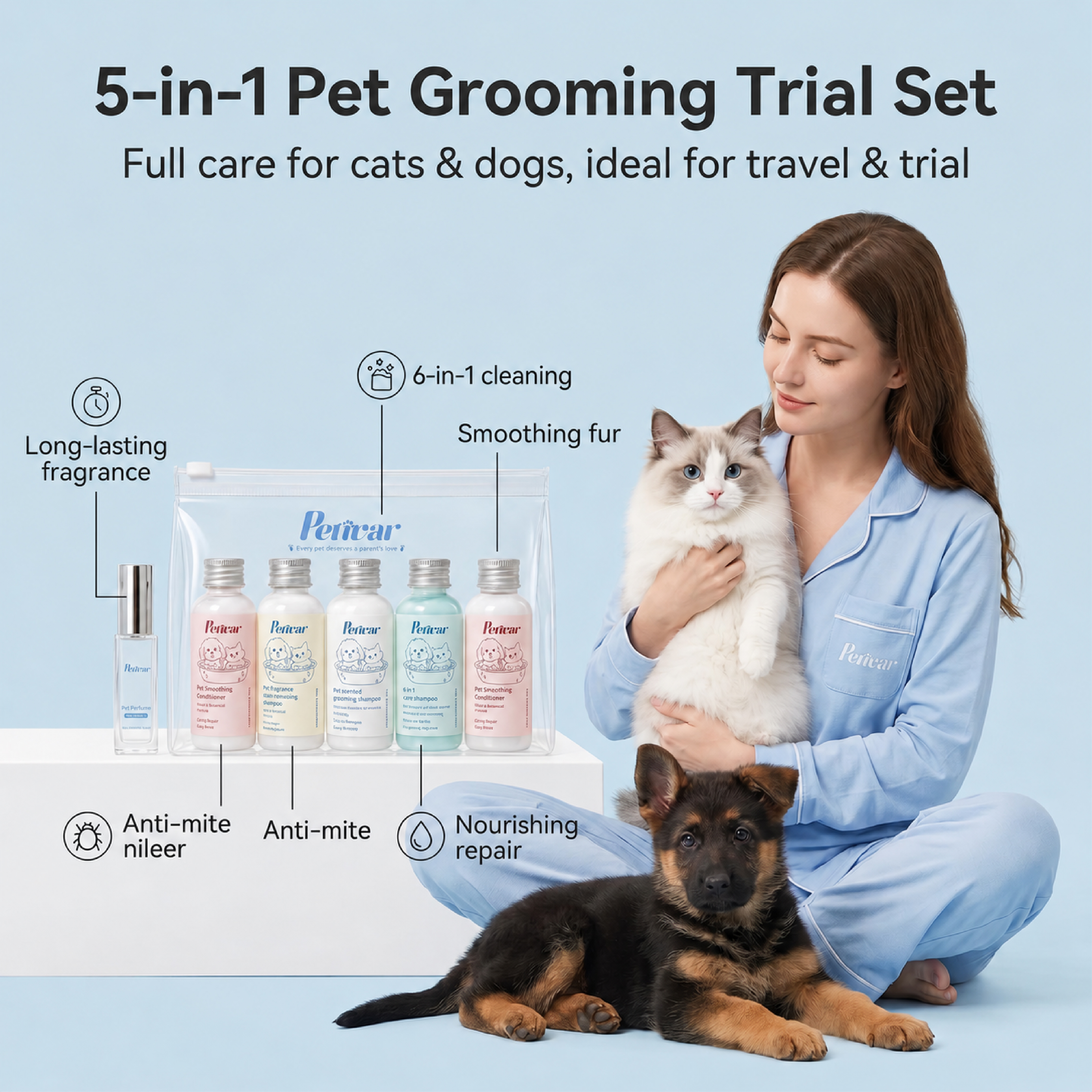 Premium Pet Grooming Travel Kit | Shampoo, Conditioner & Pet Perfume Set for Dogs and Cats