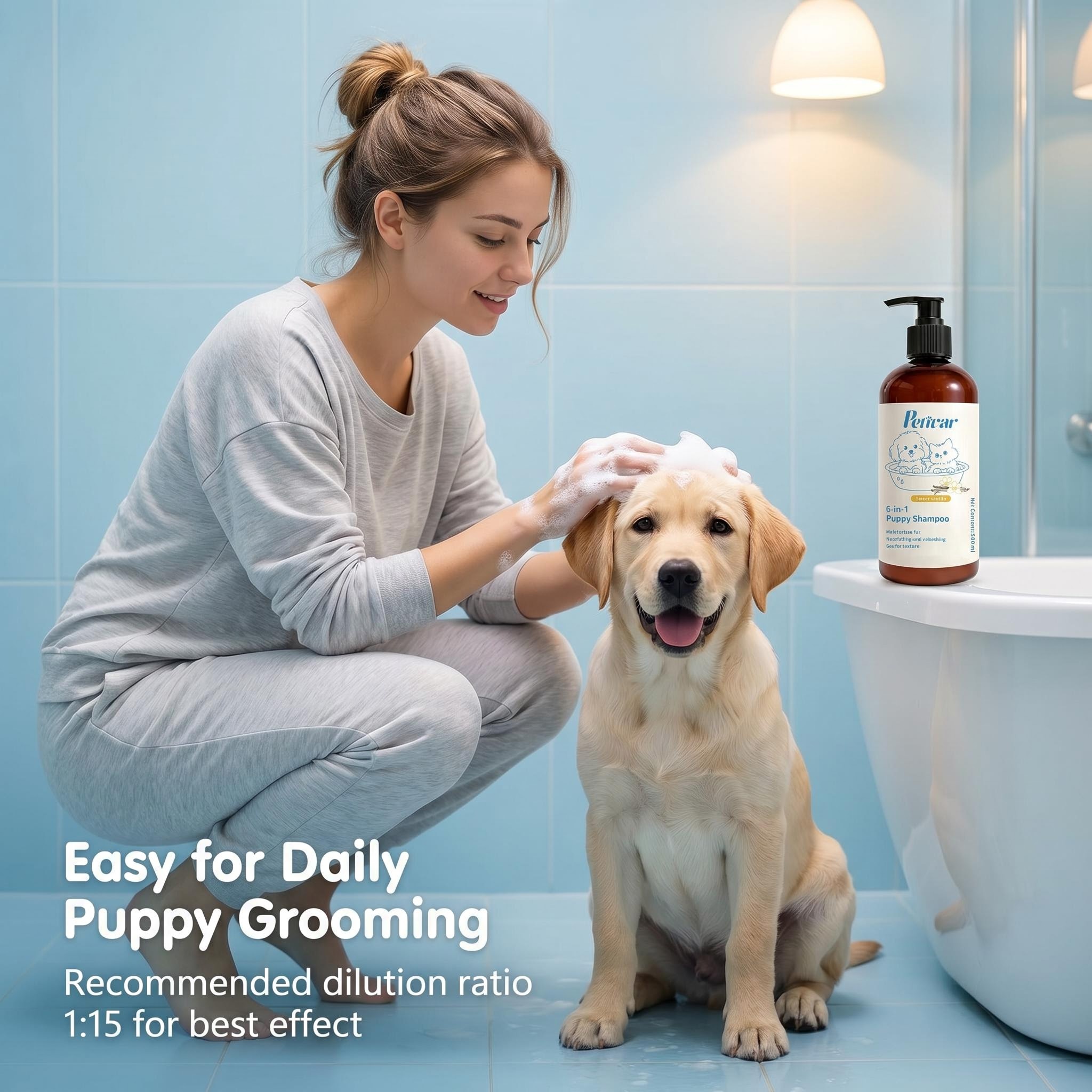 Professional Sweet Vanilla Scent 6-in-1 Puppy Shampoo for Deep Moisturizing and Softening Pet Fur for Dogs