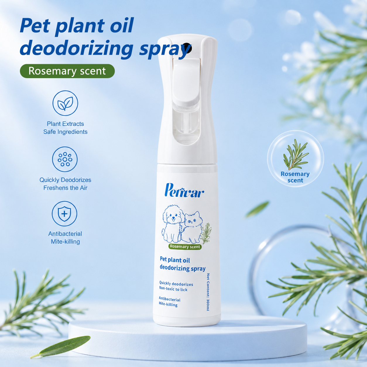 Professional Natural Rosemary Pet Spray for Removing Daily Odors and Refreshing Coats