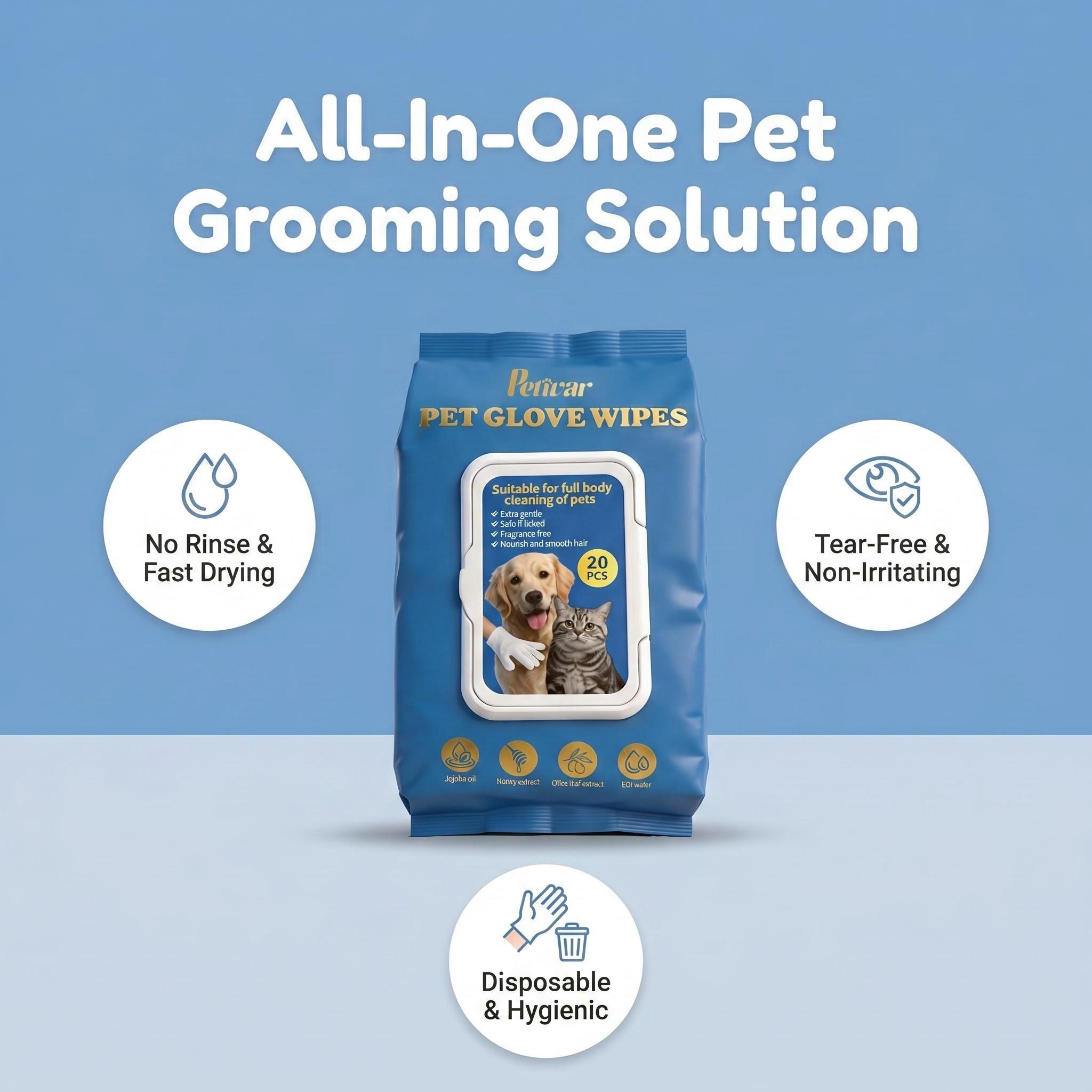 Professional No-Rinse Pet Cleaning Gloves for Eliminating Tough Odors and Extending Freshness, 20PCS