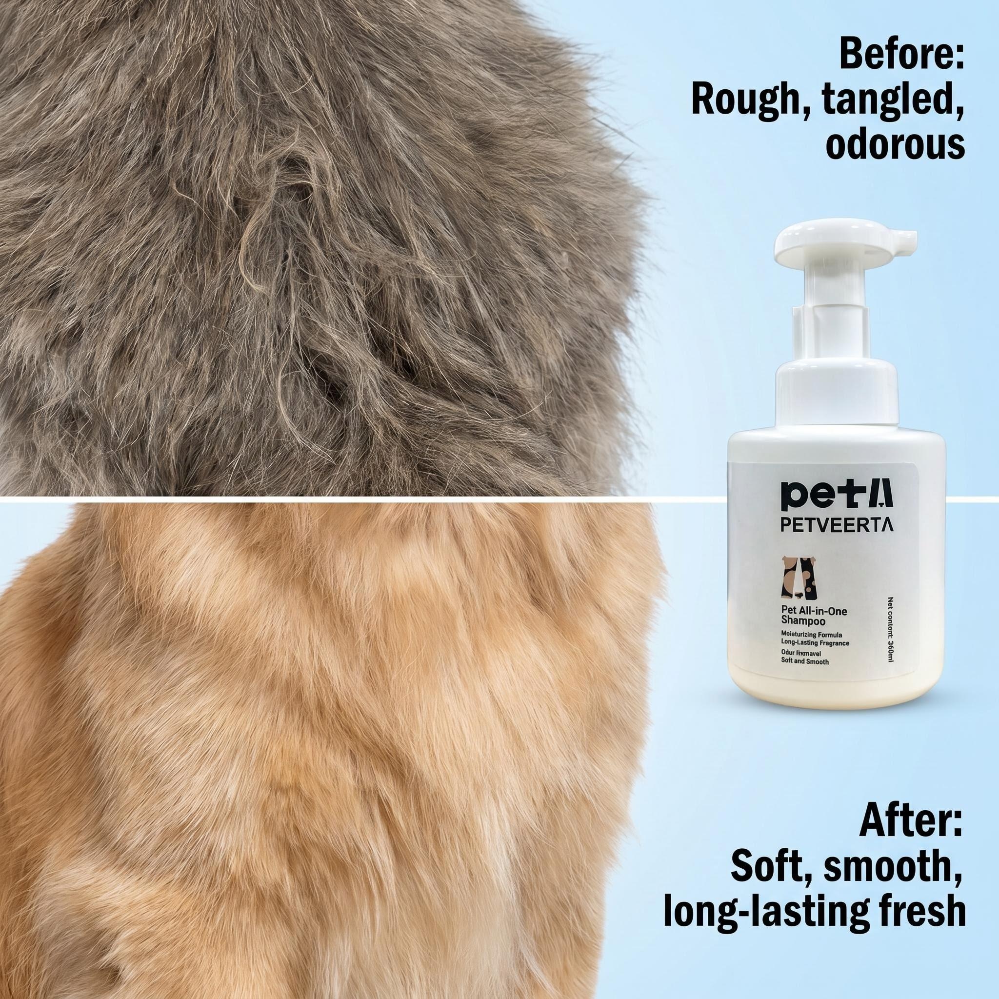 All in One Pet Shampoo Conditioner, 2 in 1 Dog Cat Shampoo, Gentle Cleaning Pet Wash, Pet Coat Care Shampoo, Multi Effect Pet Grooming