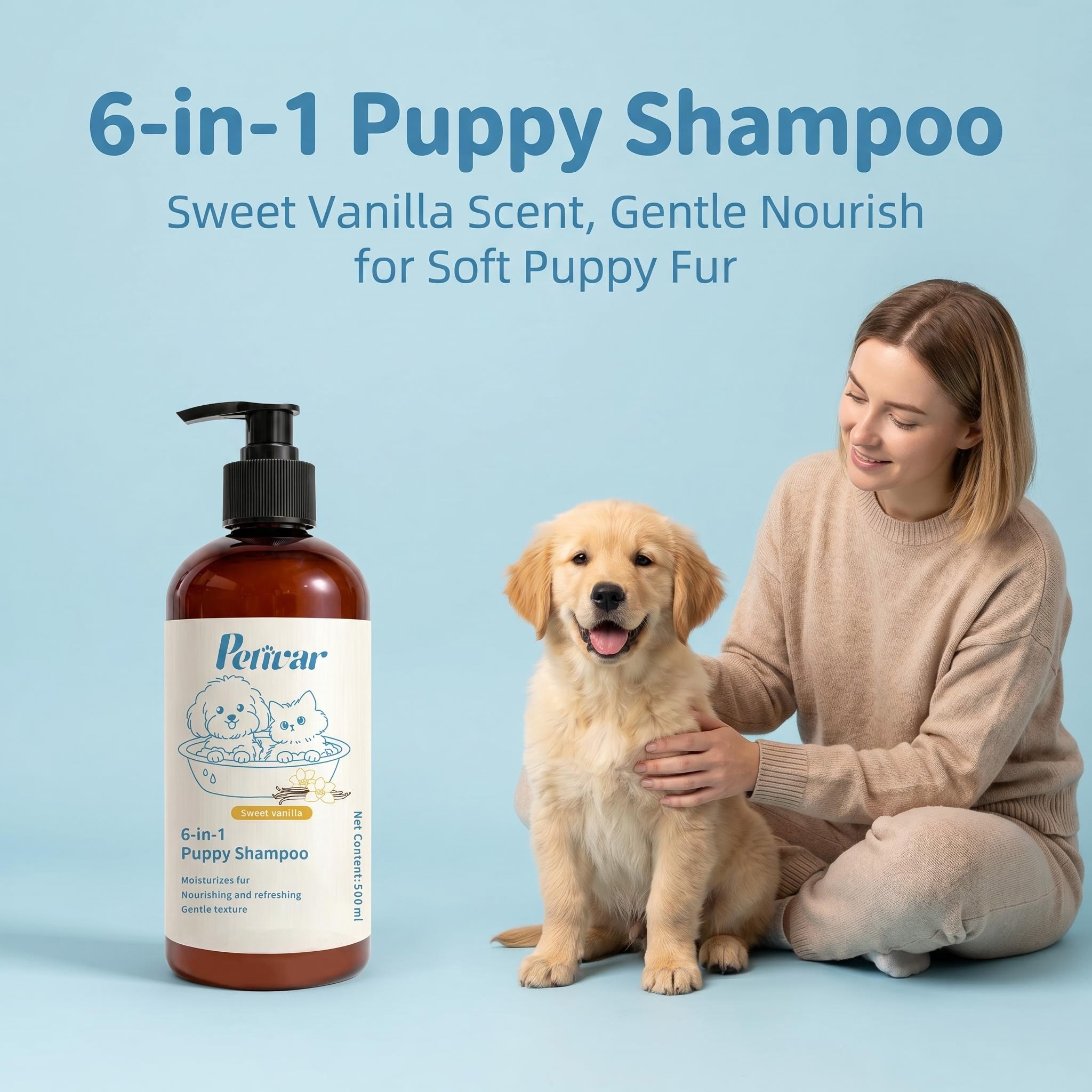Professional Sweet Vanilla Scent 6-in-1 Puppy Shampoo for Deep Moisturizing and Softening Pet Fur for Dogs