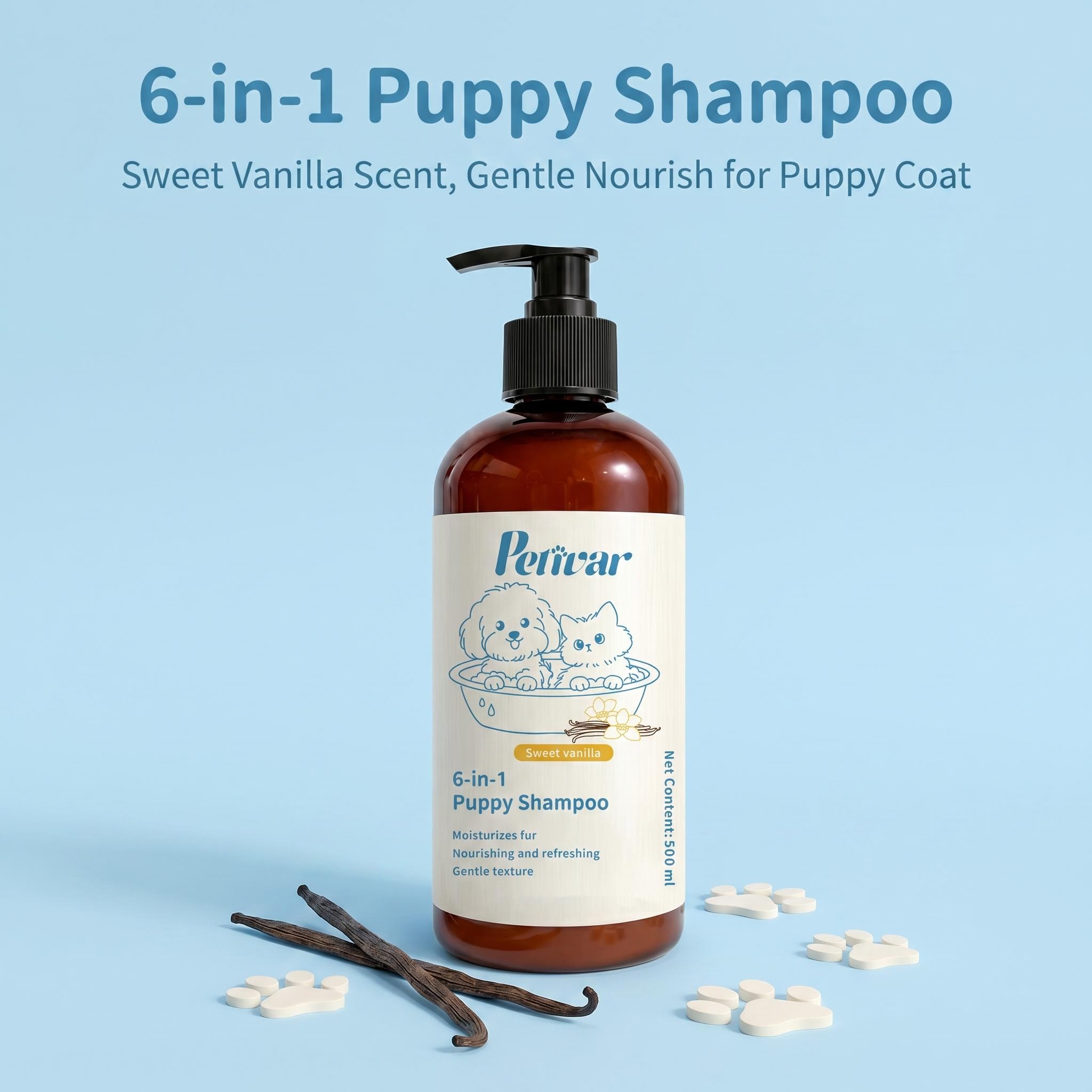 Professional Sweet Vanilla Scent 6-in-1 Puppy Shampoo for Deep Moisturizing and Softening Pet Fur for Dogs