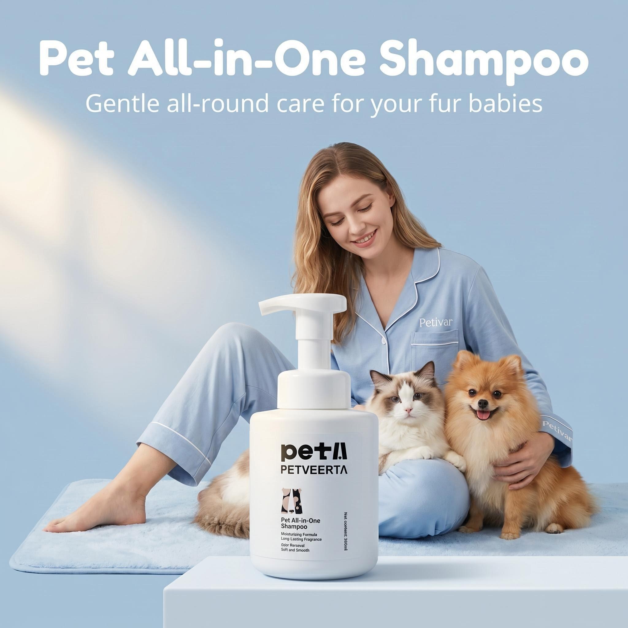 All in One Pet Shampoo Conditioner, 2 in 1 Dog Cat Shampoo, Gentle Cleaning Pet Wash, Pet Coat Care Shampoo, Multi Effect Pet Grooming