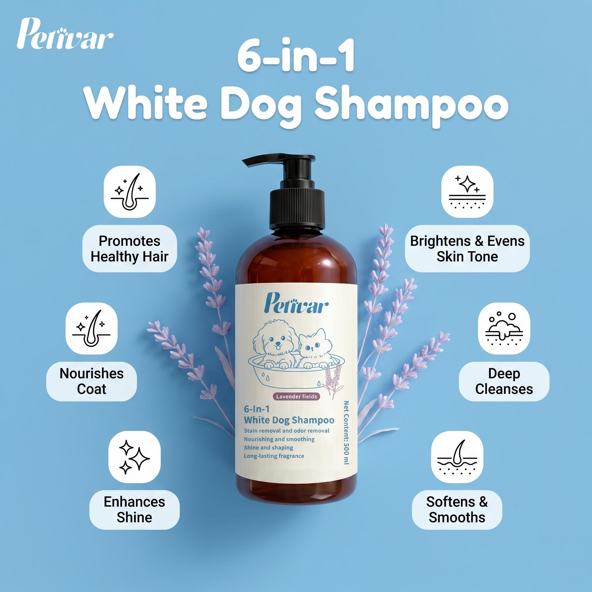 Professional White Coat Dog Shampoo for Removing Yellow Stains and Enhancing Shine