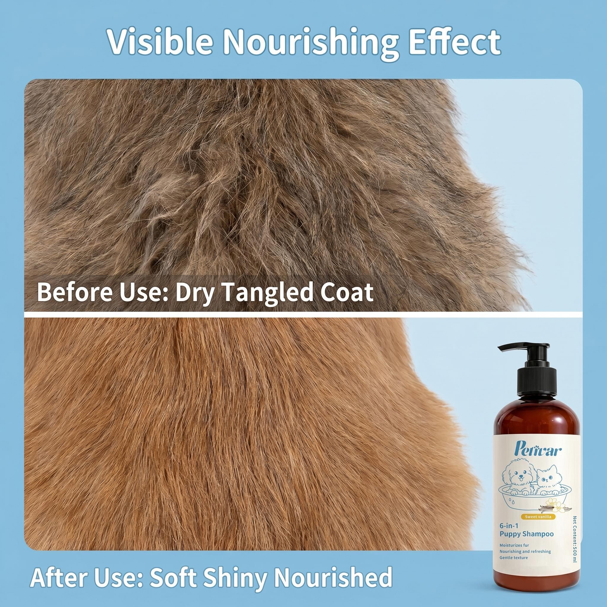 Professional Sweet Vanilla Scent 6-in-1 Puppy Shampoo for Deep Moisturizing and Softening Pet Fur for Dogs