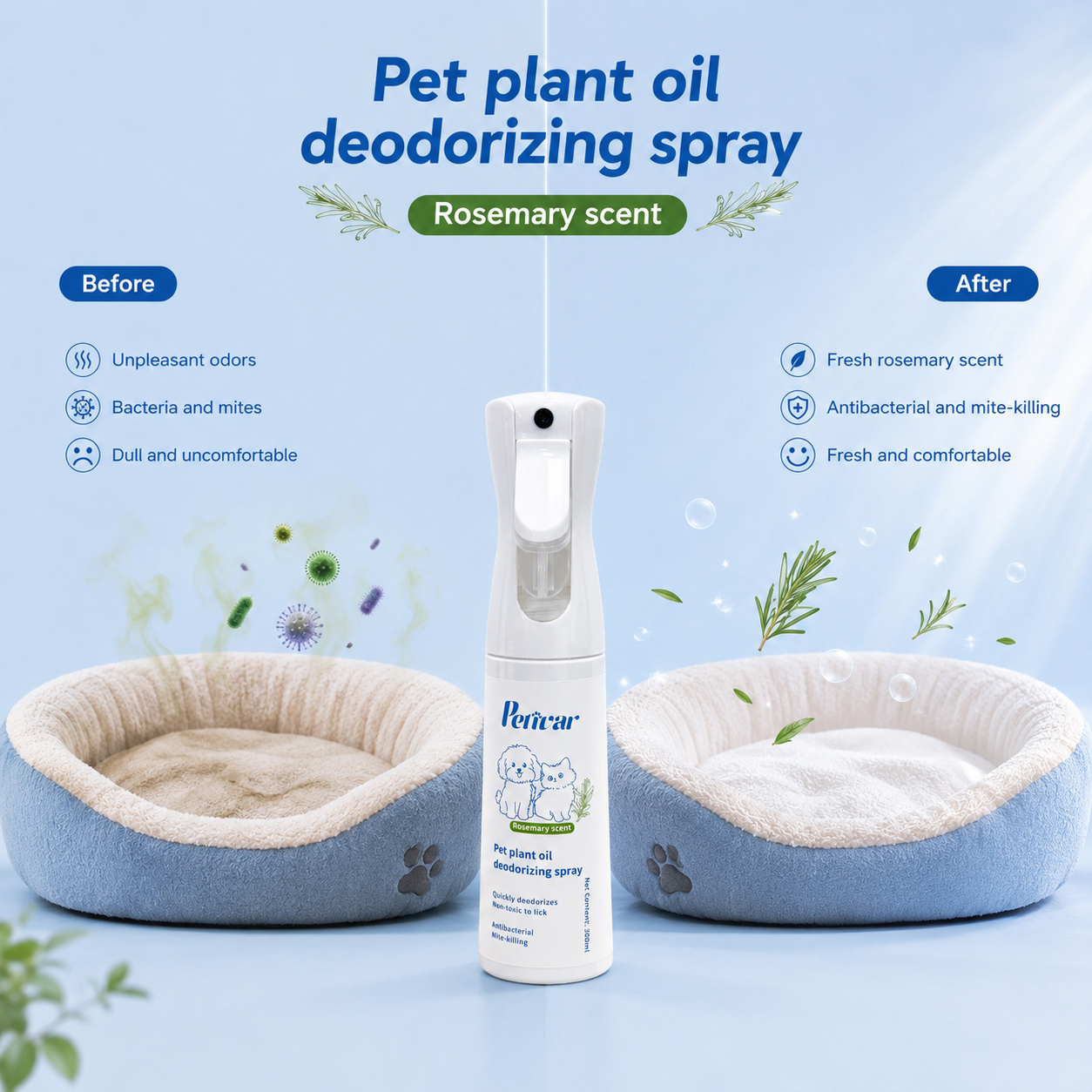 Professional Natural Rosemary Pet Spray for Removing Daily Odors and Refreshing Coats